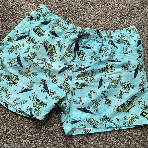 Sperry Men’s Pull On Blue/green Beach Themed Swim Trunks/board Shorts Size XL - Picture 2 of 8